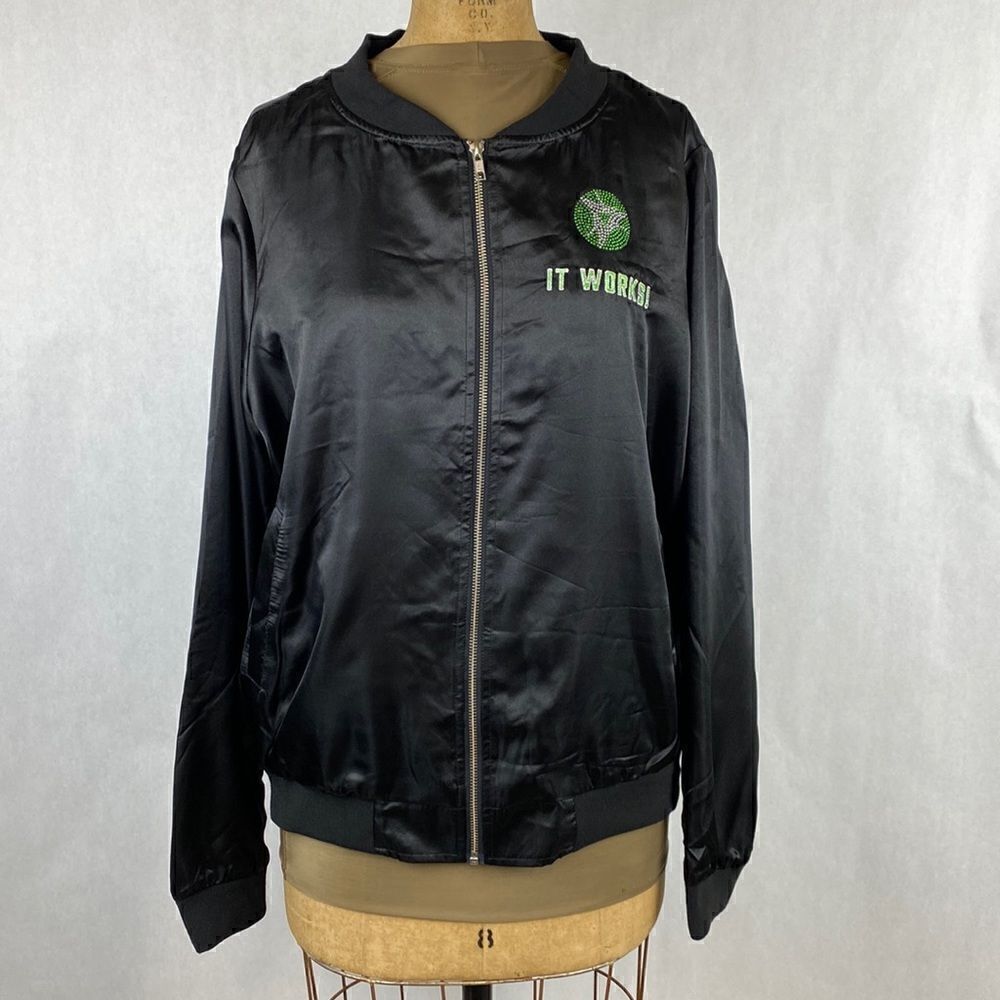 NWT It Works! Crazy Wrap Thing Satin Jacket Black Size Large